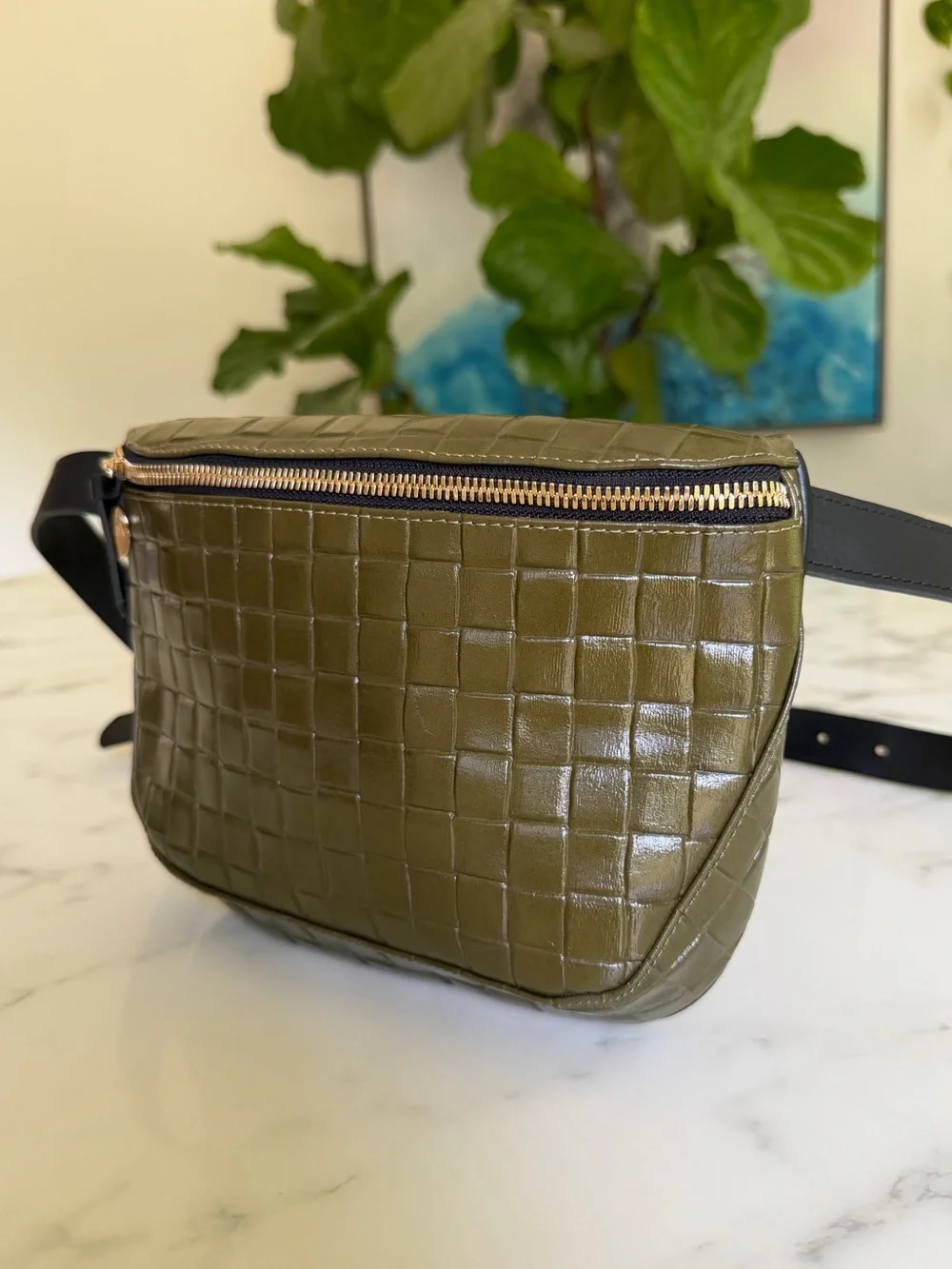 Clare V. Fanny Pack Crossbody Belt Bag Olive Green Croc Embossed Leather - Picture 4 of 8